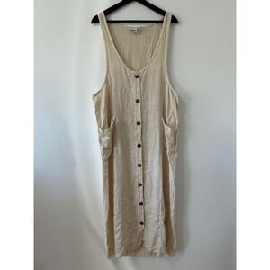 RESERVED Women Beige 100% Linen Button Front Pinafore Dress OS